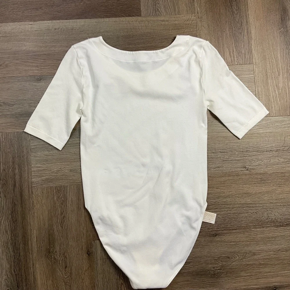Vintage Wolford Half Sleeve Scoop Neck Bodysuit Womens Medium White Austria - Picture 2 of 7